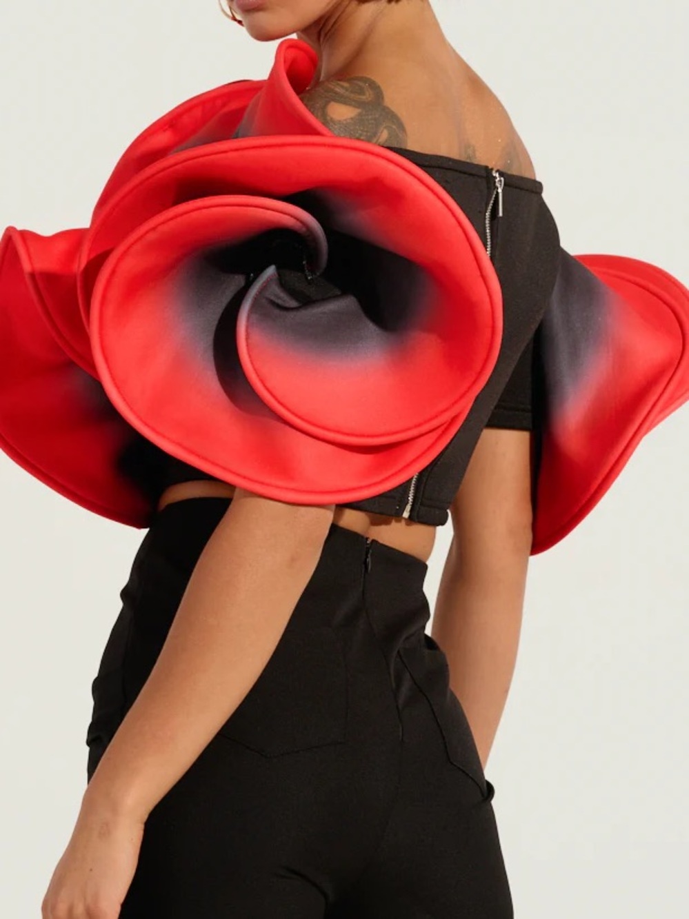 Statement Red Ruffle One-Shoulder Crop Top - Picture 7 of 8